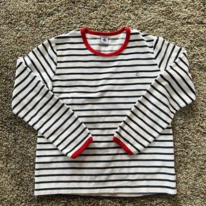 Petit Bateau Girl or Boy long sleeved velour striped l/s top